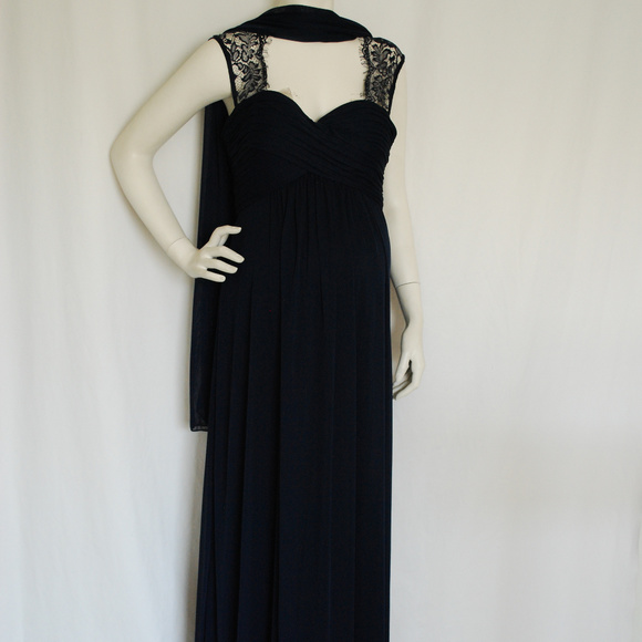 Long Navy Lace Cutout Chiffon Maternity Dress NWT - Picture 1 of 12